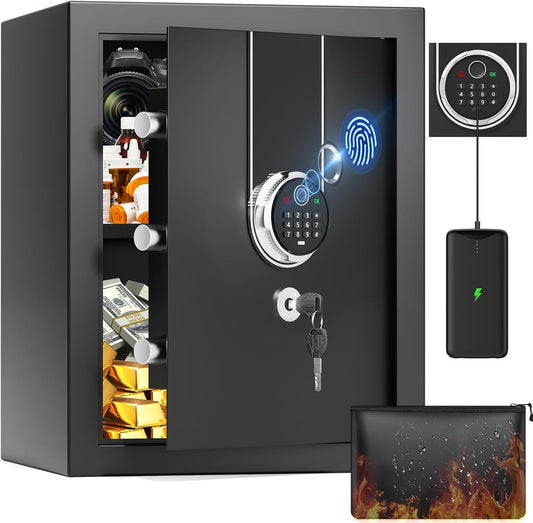 1.3 Cuft Biometric Safe Box, Fire Proof Safe For Home Documents with Fingerprint Lock, Combination Keypad Keys, Anti-Theft Dual Alert, Mute Mode, Digital Security Personal Safes for Money Jewelry