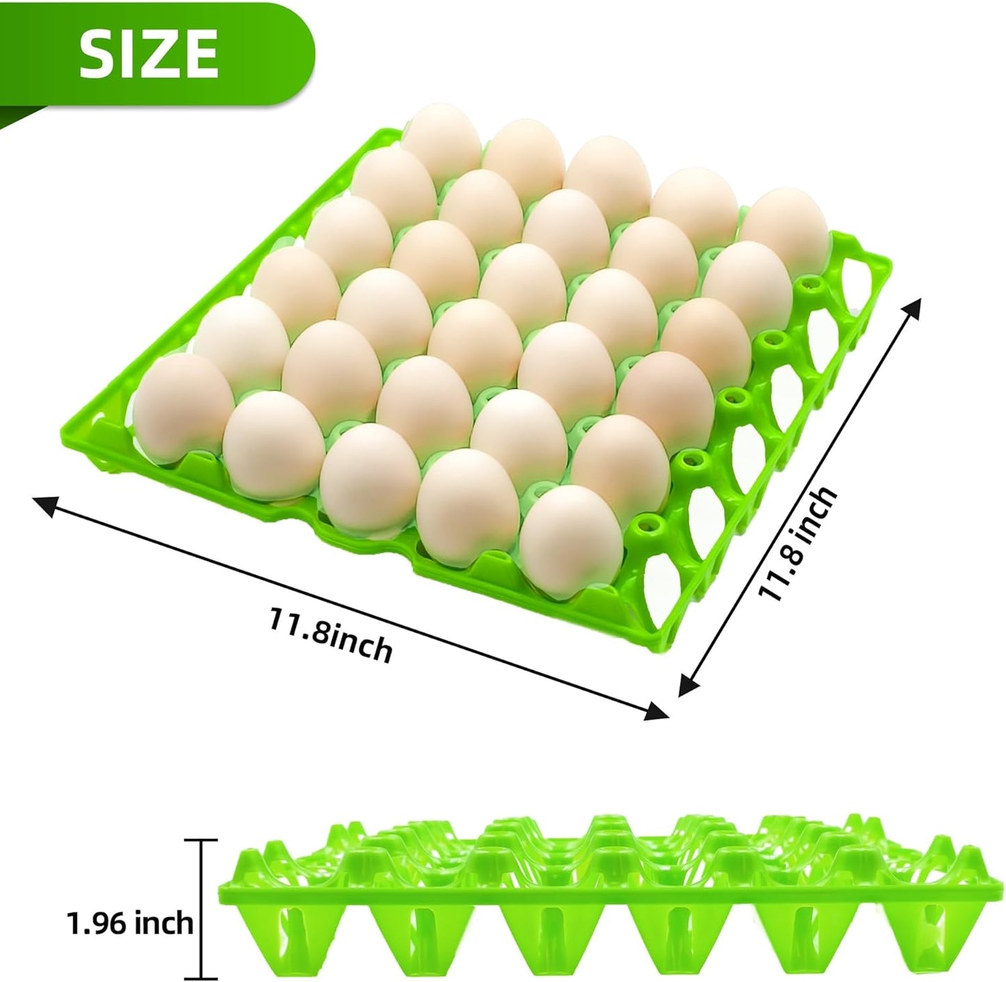 4-Pack Plastic Egg Tray Egg Crate, 30-Egg Flats for Home Chicken Farmers, Stackable & Durable, Great for Storing, Sorting & Shipping, and Reusable (4-Pack Green)