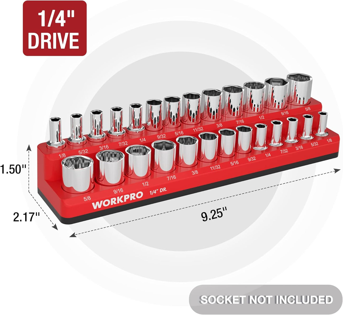 WORKPRO Magnetic Socket Organizer, 1/4-Inch SAE Socket Holder, Socket Trays Holds 26 Pieces Standard Size and Deep Size Sockets(Sockets not Included)