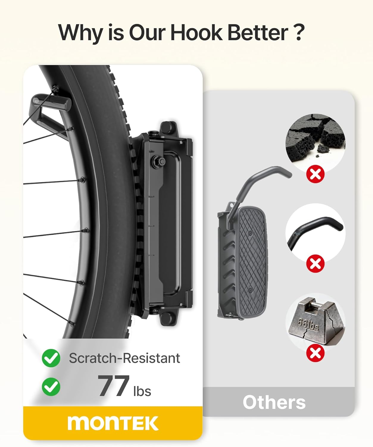 monTEK Heavy duty Bike Wall Mount, Swivel Bike Wall Hanger Holds Up to 77lbs, Space-Saving Bike Rack Garage, Bike Storage for Bedroom Home Office, 3 Pack