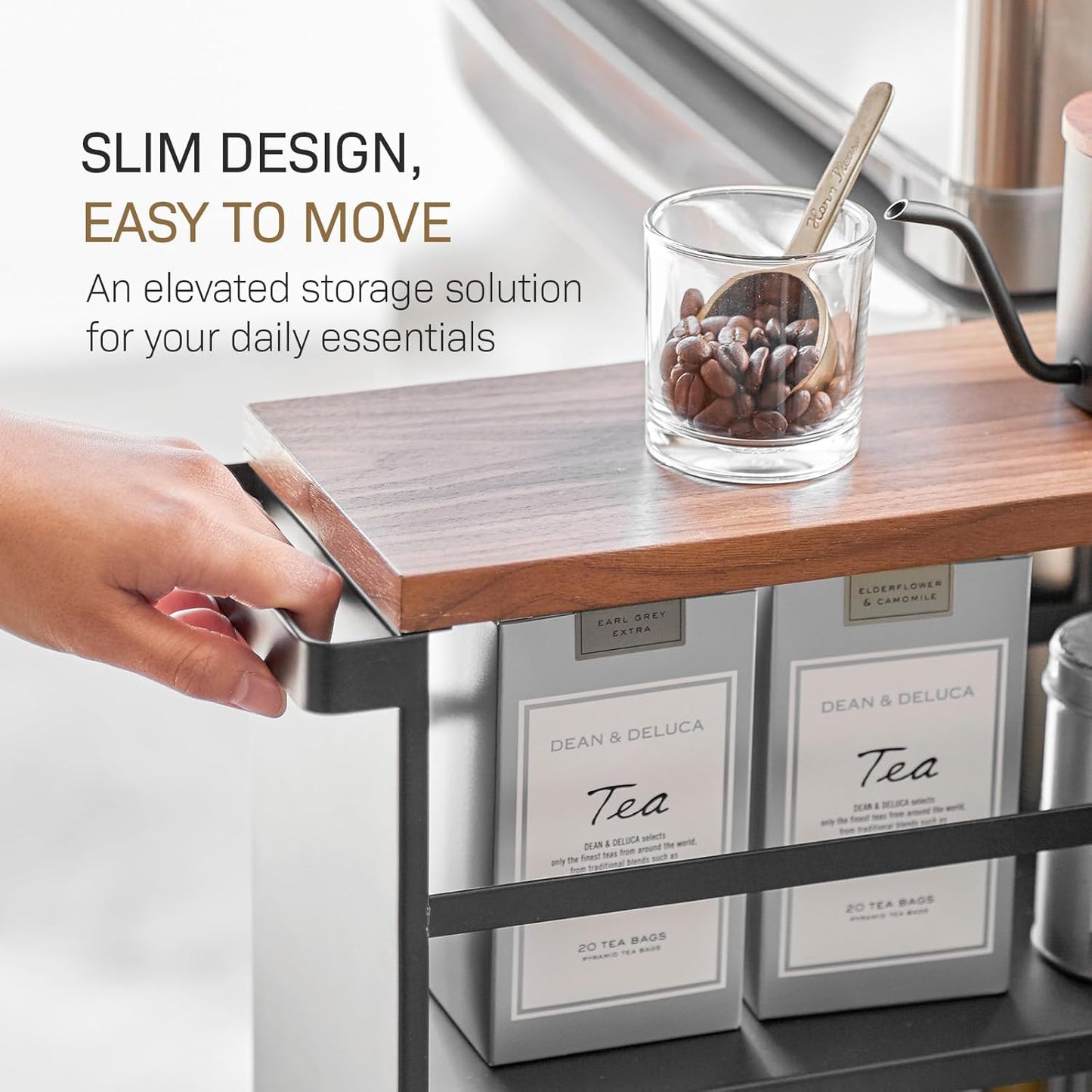 YAMAZAKI home Tower Rolling Slim Storage Cart With Handle Black