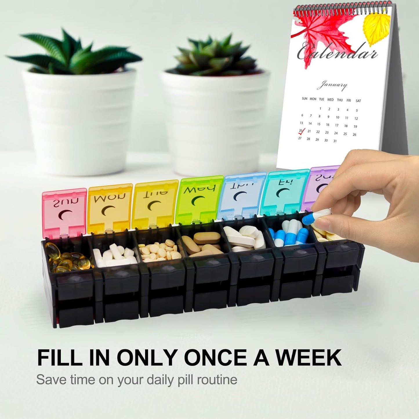 Large Pill Organizer 7 Day with Spring-Open Design- Weekly Pill Organizer 2 Times a Day with AM PM Big Compartments Pill Box for Supplements Pill Container Holder for Vitamins Medicine Organizer
