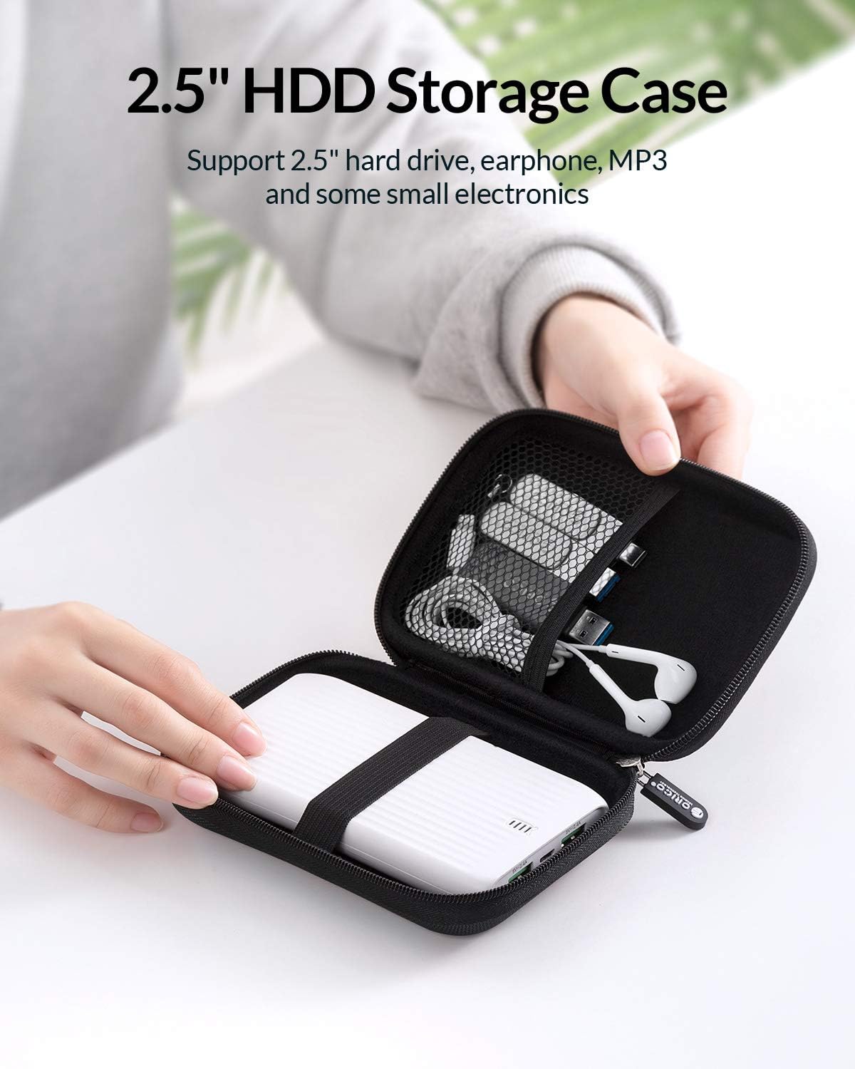 ORICO Hard Drive Case 2.5 inch External Drive Storage Carrying Bag Waterproof Shockproof with Inner Size 5.5x3.5x1.0inch for Organizing HDD and Electronic Accessories, Black(PHD-25)