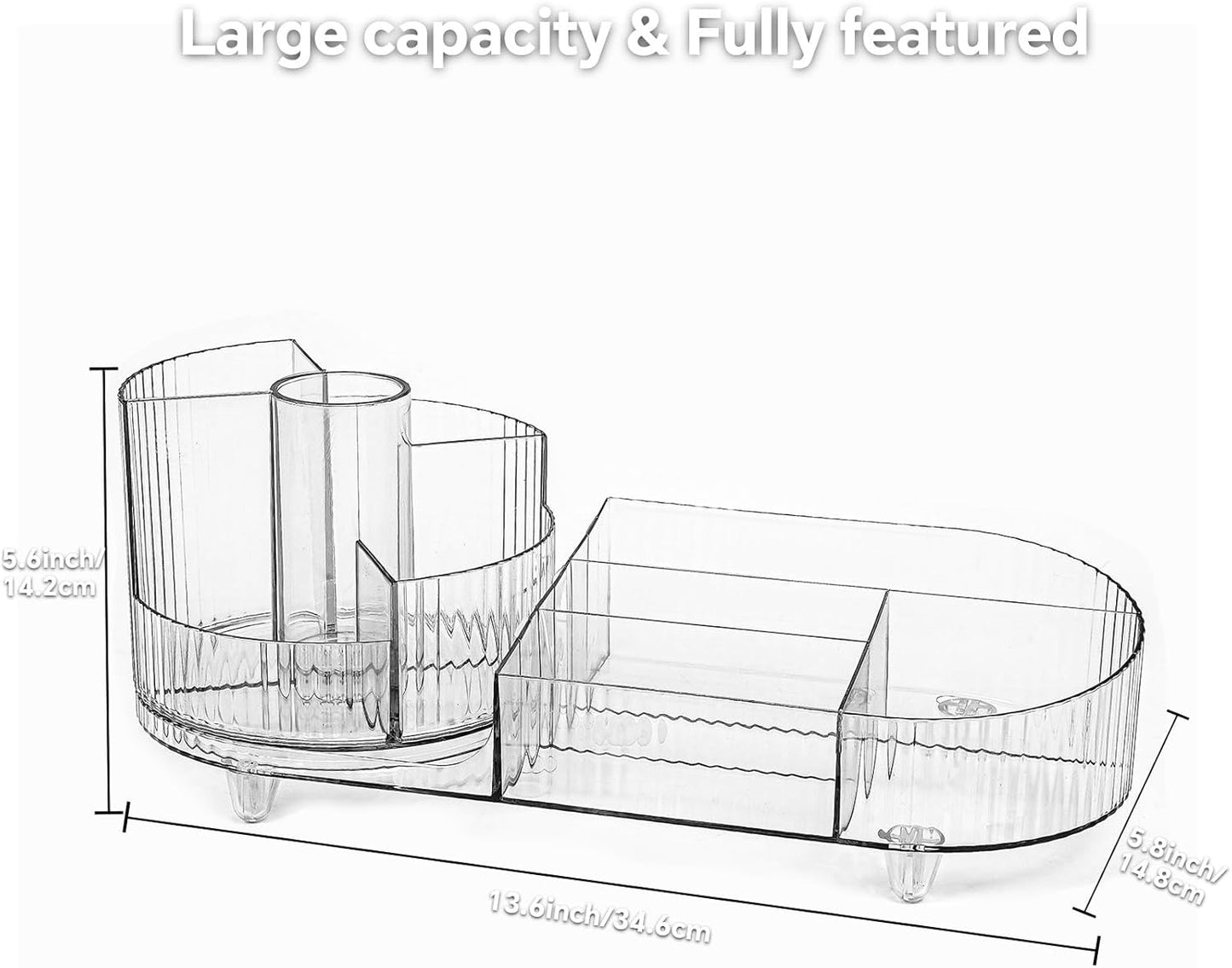 Cosmetic Makeup Storage Organizer, Countertop Makeup Perfume, Rotating Makeup Organizer for Vanity with Brush Holder, Lotions Display Case, Large Spinning Makeup Skincare Organizer (Transparent)