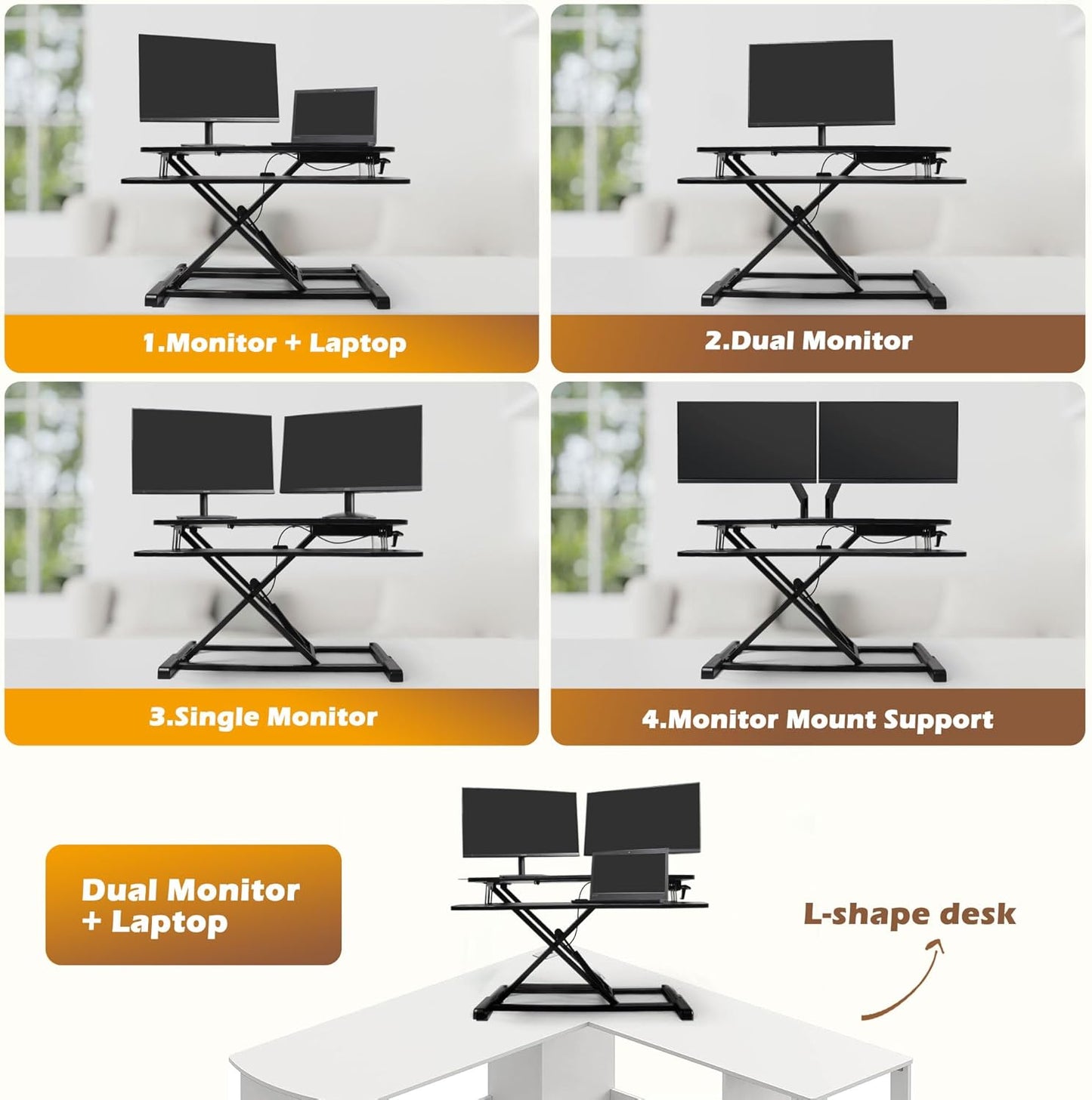 32 inch Standing Desk Converter, Height Adjustable Sit Stand Riser for Home Office,Stand Up Desk Riser, Quick Sit to Stand Tabletop with Keyboard Tray，Black