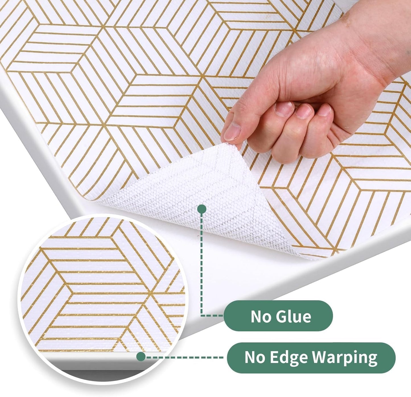 Shelf Liners for Kitchen Cabinets 23.6in x 40FT, Non Adhesive Cabinet Liner Strong Non-Slip Thickened Gold Geometric Drawer Liner, Easy to Clean for Shelf, Cabinet with Knife and Tape Measure