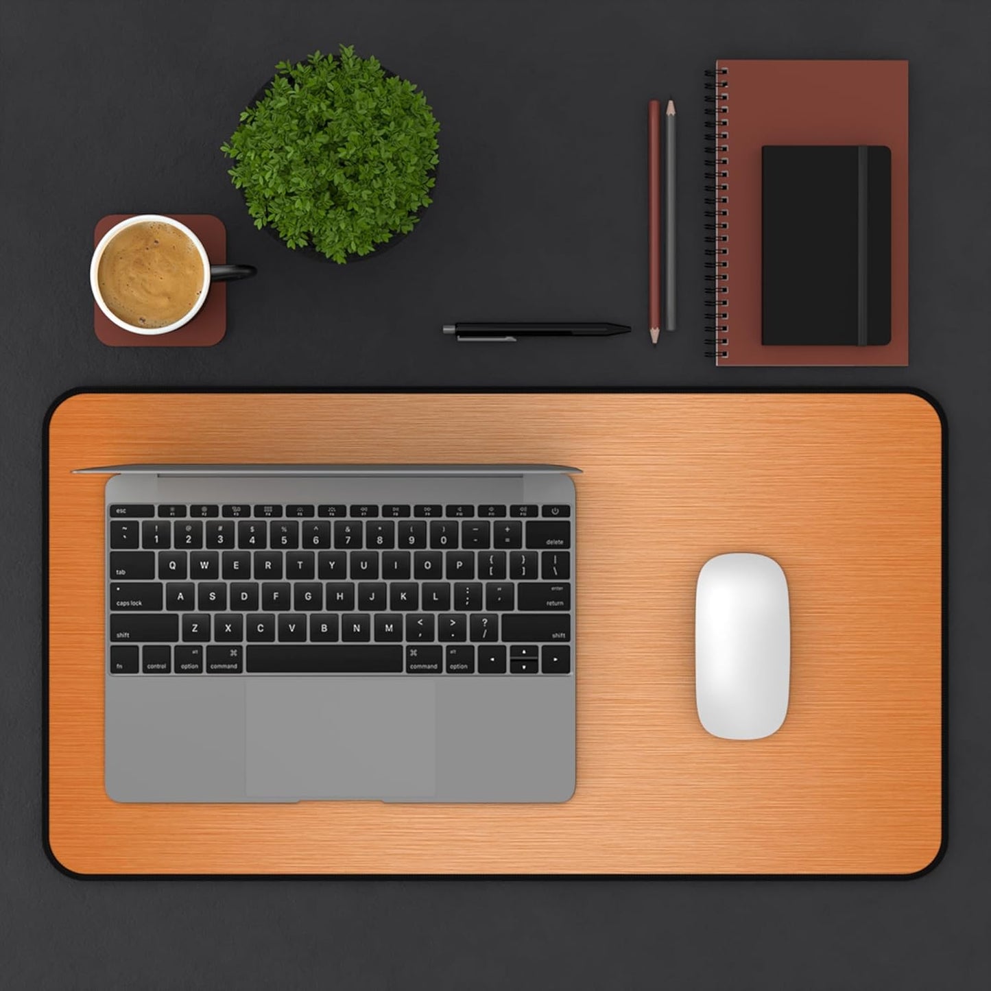 Brushed Metal Texture Desk Mat - Extended Mouse Pad & Desk Pad, Neoprene Surface, Non-Slip Rubber Base, Stitched Edges, Desk Protector for Keyboard & Mouse, Sizes 12x18/12x22/16x32 (Orange, 12x22)