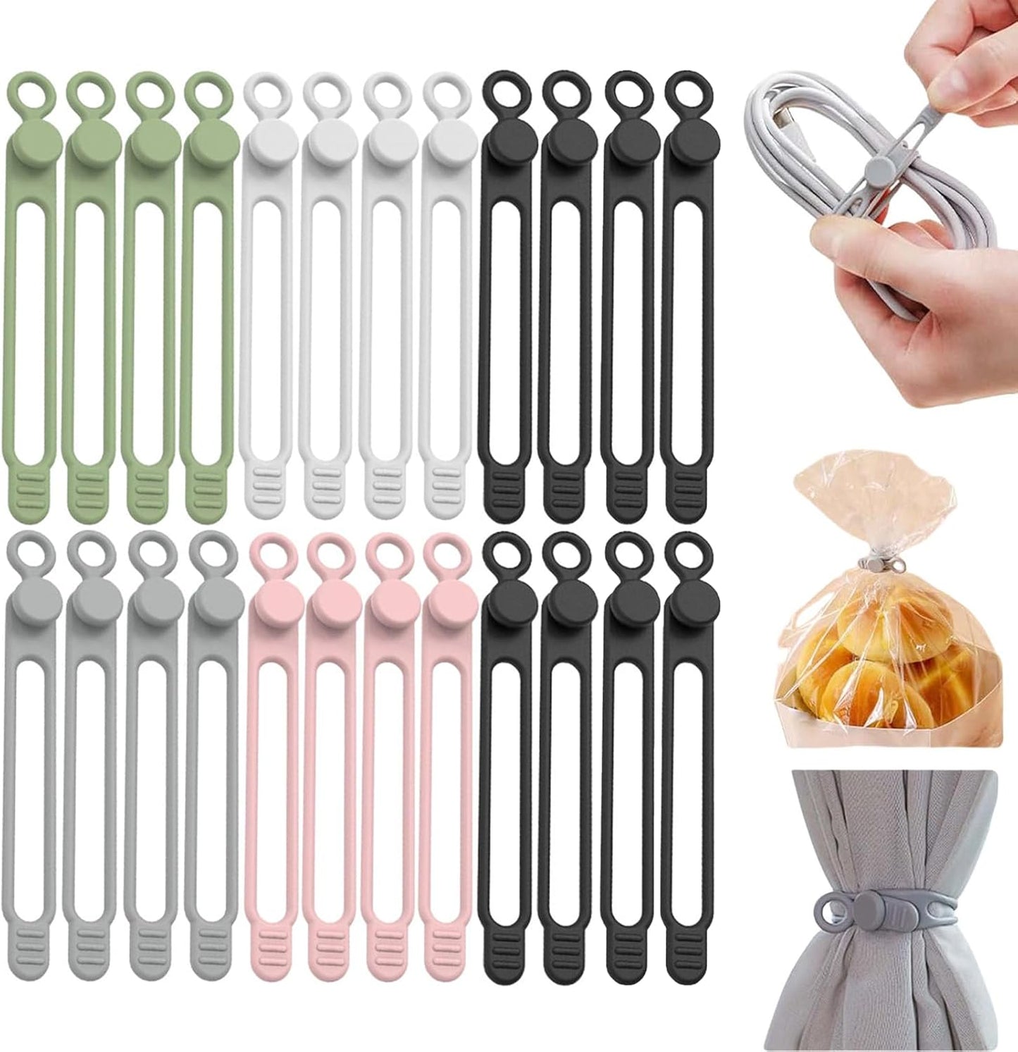 Data Cable Organizer, Silicone Cable Ties Reusable - Elastic Cord Organizer for Electronics, Adjustable Wire Ties for Cable Management,Computer Wires,Phone Charger,Earphone,Home Office (Mix, 10PCS)