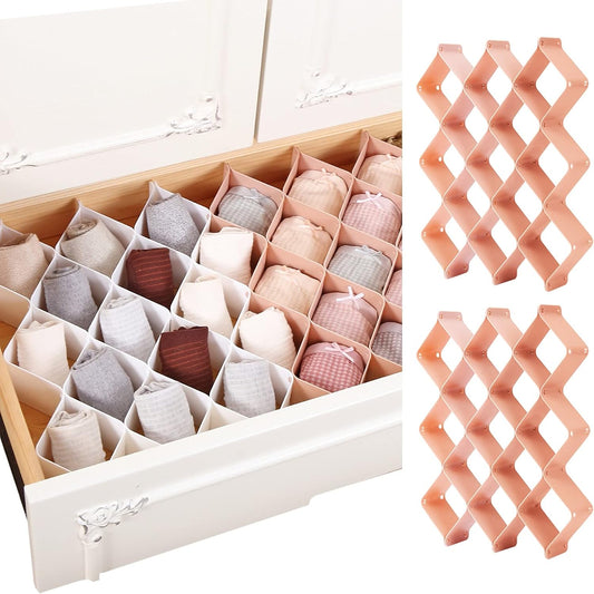ROUFA Sock Drawer Organizer for Dresser, Honeycomb Underwear Dividers for Women, Panty Separator for Bras, Socks, Belt and Leggings (12pcs.Pink)