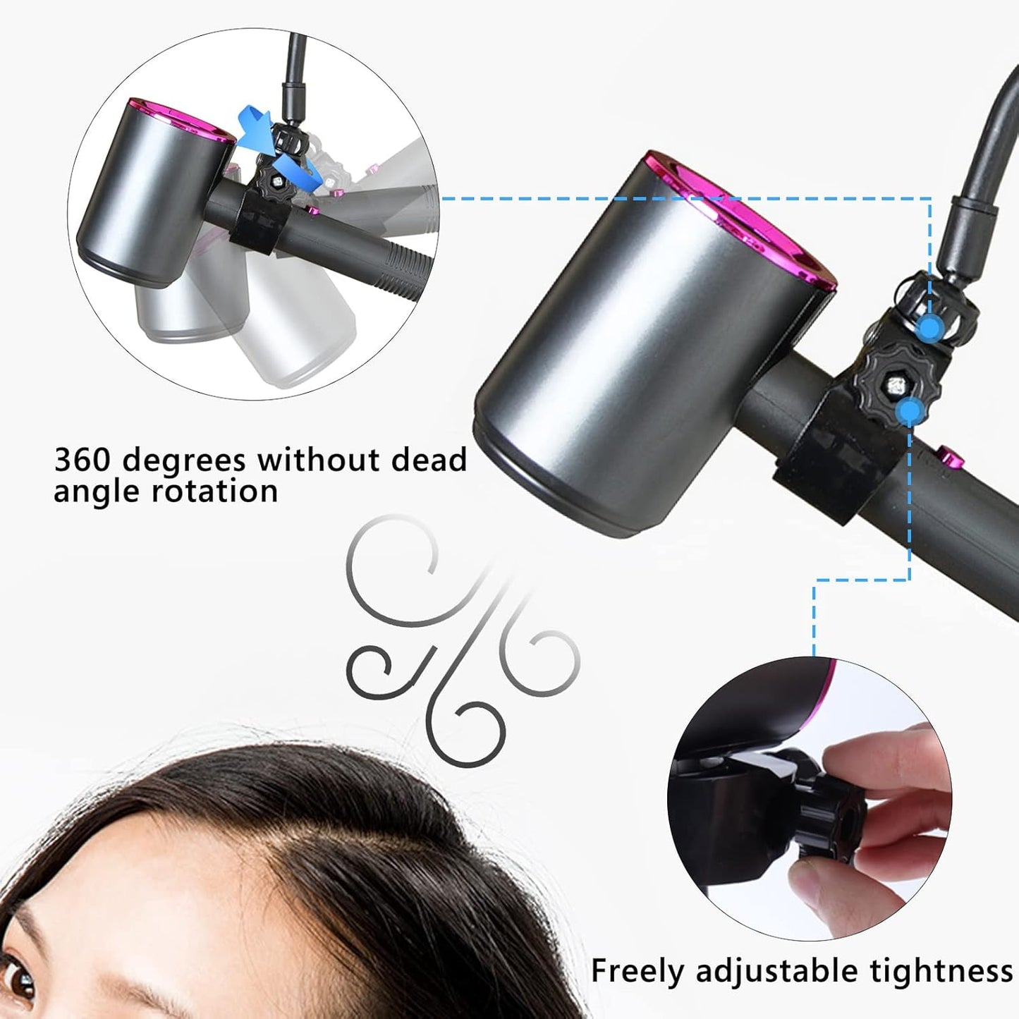 LUEXBOX Adjustable Hair Dryer Holder Stand, 360 Degree Rotation Blow Dryer Bracket with Positionable Arm and Suction Cup, Hands Free Hair Dryer Holder for Mirror and Ceramic Tile (Black 2Pack)