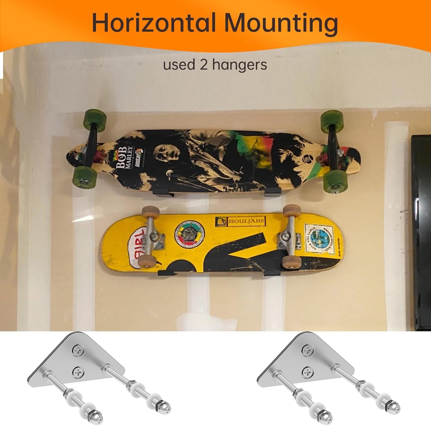 Skateboard Wall Mount Display(10 Packs),Aluminum Skateboard Hanger with Two Screw Holes,Skateboard Deck Storage for Home Decor, Skateboard Display Decor