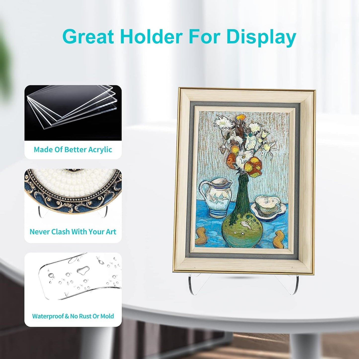 Boloyo Flat Back Acrylic Plate Display Stand , 3 Inch 5PC Clear Acrylic Display Holder Easel Base for Home Office Kitchen School Art Display