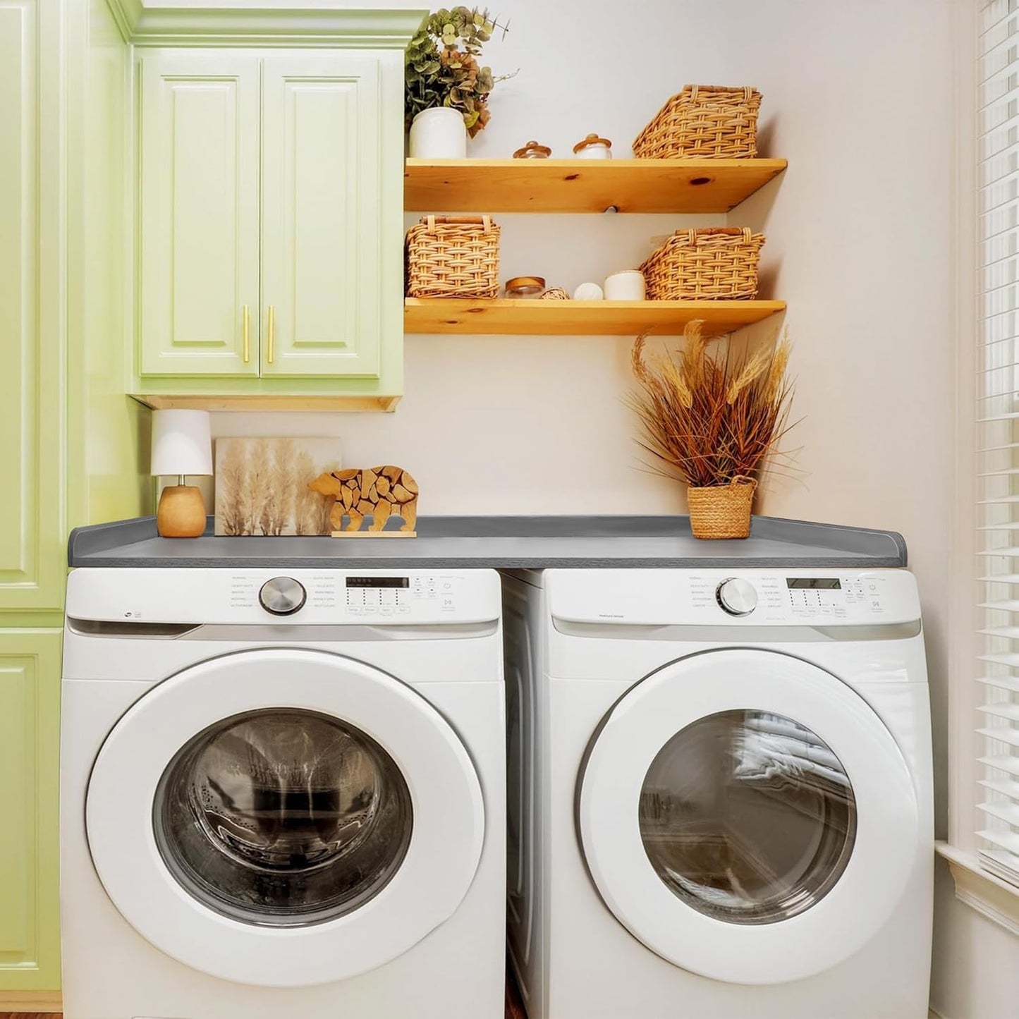 Royxen Washer Dryer Countertop with Solid Wood Core,54“W x 27.5D Laundry Countertop with Edge Rails,Washer and Dryer Topper for Laundry Room Organization (Grey)