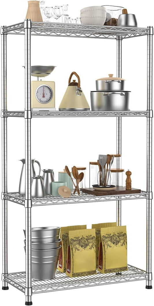 Metal Shelving Unit 4 Tier Storage Shelves Rack Metal Shelf Adjustable Wire Shelving Units Storage Shelving Heavy-Duty 2200 LBS rganizer for Pantry Garage Laundry Bathroom Kitchen Closet Utility Room
