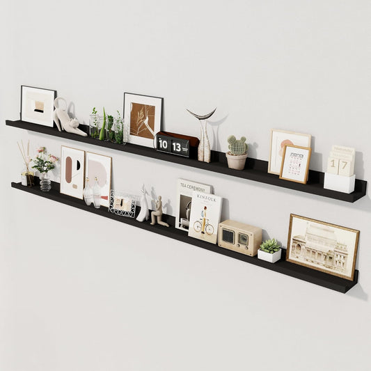 Axeman 72 Inch Black Floating Shelves for Wall | Picture Ledge Shelf Set of 2 | Rustic Picture Shelf for Wall with Ledge | Floating Shelves with Lip | Photo Ledge Shelves for Books Album Records