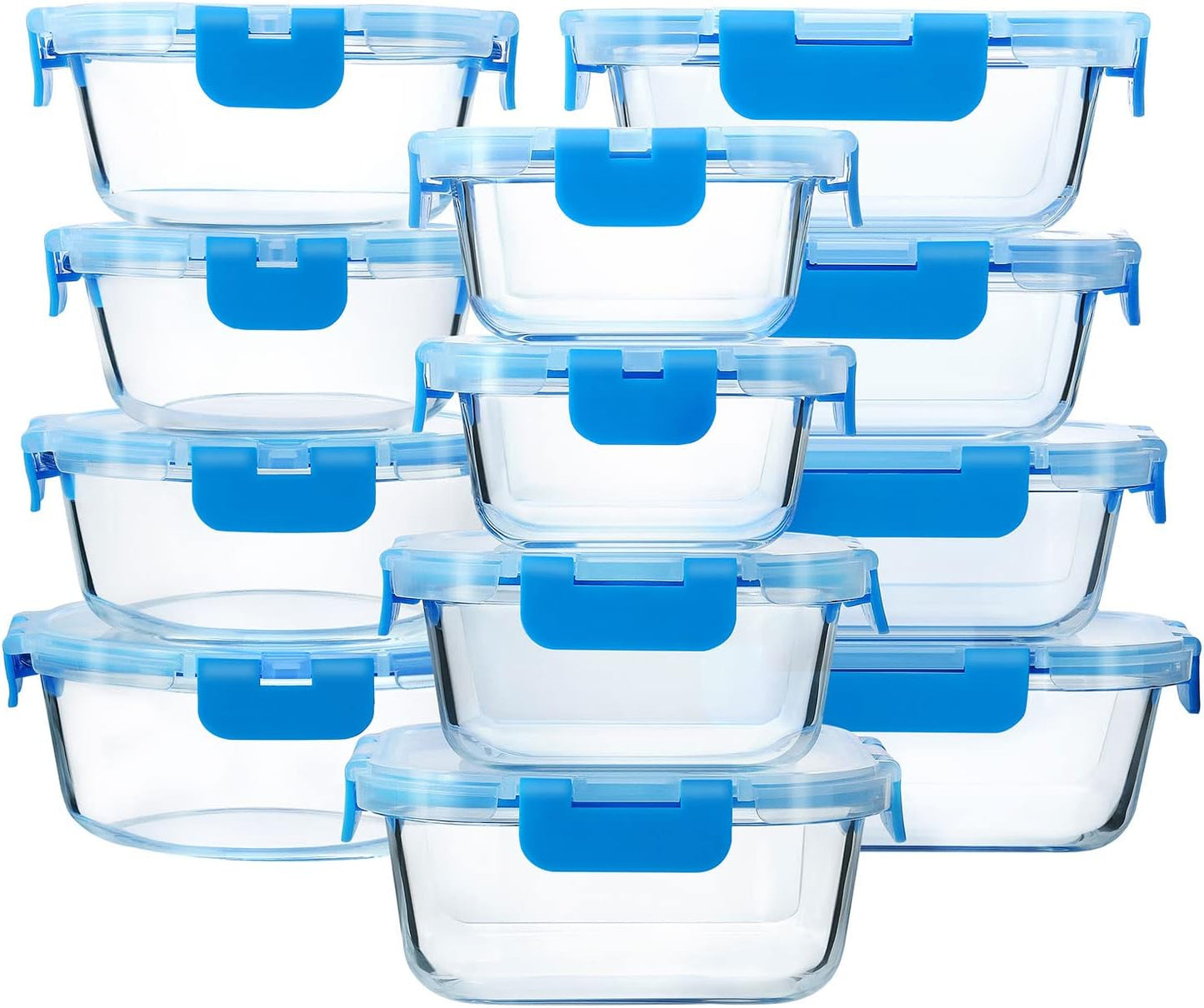 M MCIRCO 24-Piece Glass Food Storage Containers with Upgraded Snap Locking Lids,Glass Meal Prep Containers Set - Airtight Lunch Containers, Microwave, Oven, Freezer and Dishwasher, Blue