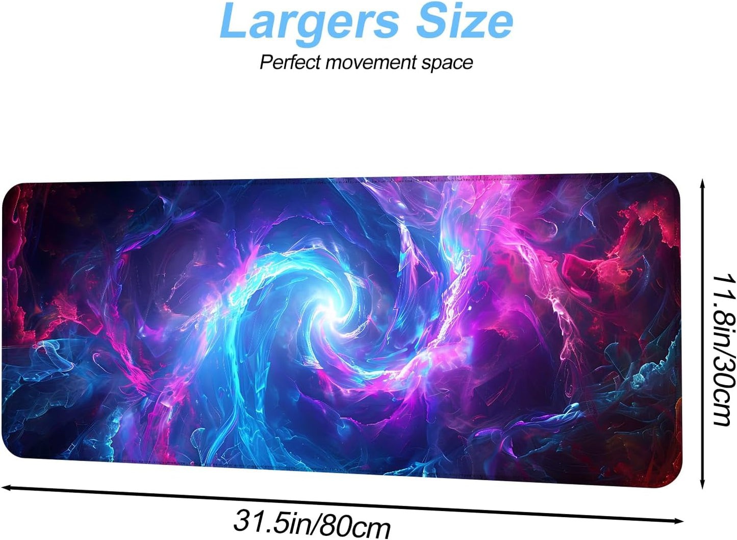 Galaxy Swirl Mouse Pad XXL – Large Extended Desk Mat with Blue & Pink Energy Nebula, Cosmic Gaming Mousepad with Non-Slip Base for PC, Office, Streamers,31.5 x 11.8 in