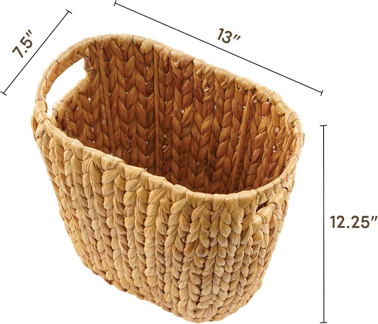 GREENATURAL Wicker Trash Can, Handwoven Water Hyacinth Waste Basket, Wicker Storage Bin with Natural Finish, Rustic Garbage Can for Laundry Room, Bathroom, Bedroom, Office, 13x7.5x12.25 inches