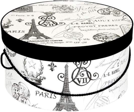 Sarah's Hat Boxes Classic Paris Hat Box – 14.75" x 7.5" (Dia. x Ht.) Handmade in USA – Odorless Non-Toxic Adhesive, Cording Handle – Premium Storage for Hats & Accessories