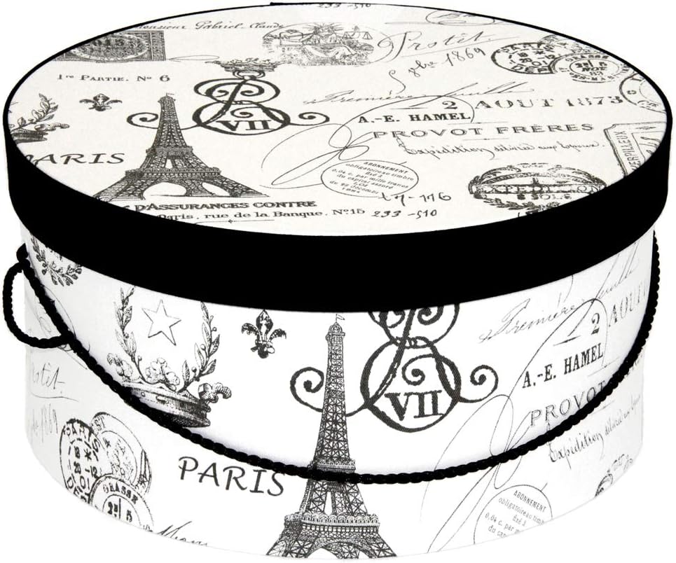 Sarah's Hat Boxes Classic Paris Hat Box – 16.75" x 8.5" (Dia. x Ht.) Handmade in USA – Odorless Non-Toxic Adhesive, Cording Handle – Premium Storage for Hats & Accessories
