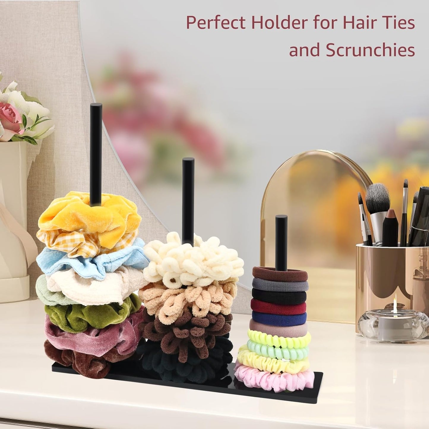 SMUK 2Packs 3-Tiers Acrylic Scrunchie Holder Organizer, Black Hair Tie Holder Stand for Women Teen Girls Scrunchie Storage Scrunchy Hair Accessories Organizer