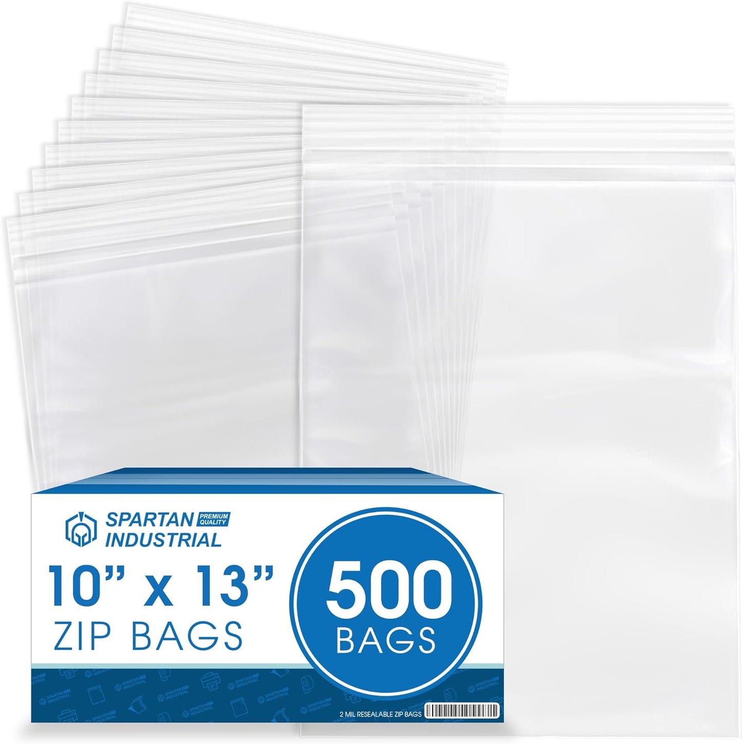 Spartan Industrial - 10” X 13” (500 Count) 2 Mil Clear Reclosable Zip Plastic Poly Bags with Resealable Lock Seal Zipper