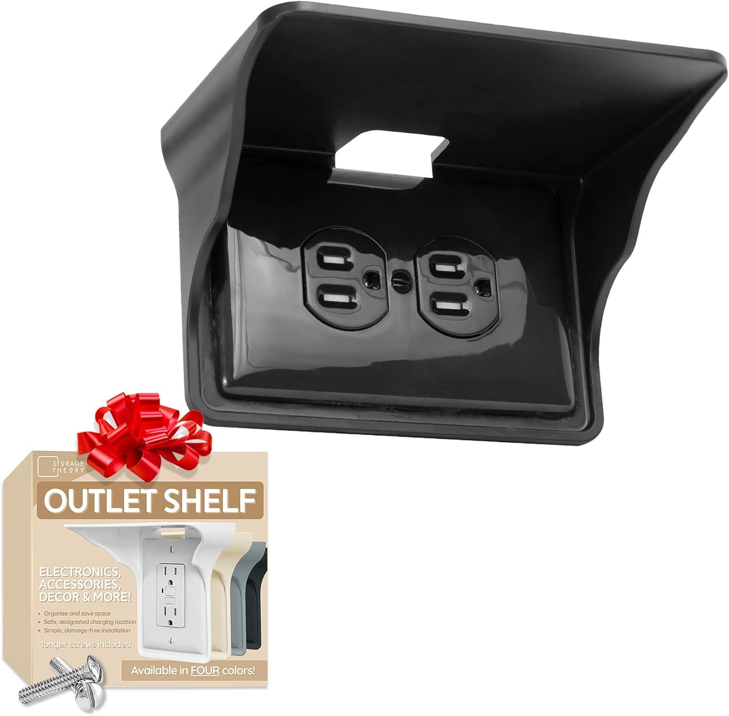 Power Perch Horizontal Wall Outlet Shelf with Cord Storage Strap - Declutter & Reclaim Bathroom Counter Space - Alexa Stand, Apple Homepod Shelf, Toothbrush Holders Wall Mounted - Black, 1-Pack