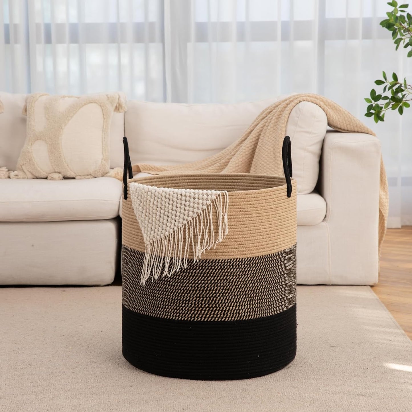 OIAHOMY 100L Laundry Hamper, Dirty Clothes Hamper for Bedroom, Collapsible Laundry Basket, Large Blanket Basket, Nursery Hamper with Handle, Blanket Storage for Living Room-18.5x21inches-Yellow&Black