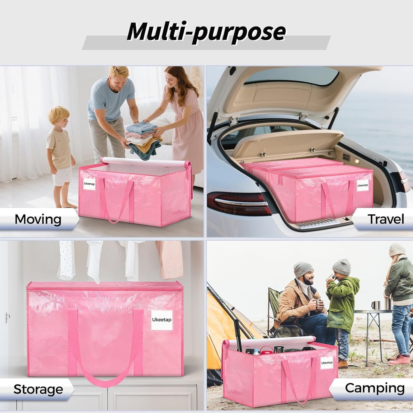 16 Pack Extra Large Heavy Duty Moving Bags, Pink Storage Bins with Lids, Reinforced Handles & Heavy-Duty Zippers Moving Boxes Storage Bags Totes for Clothes Packing, Dorms, College Supplies, Pink