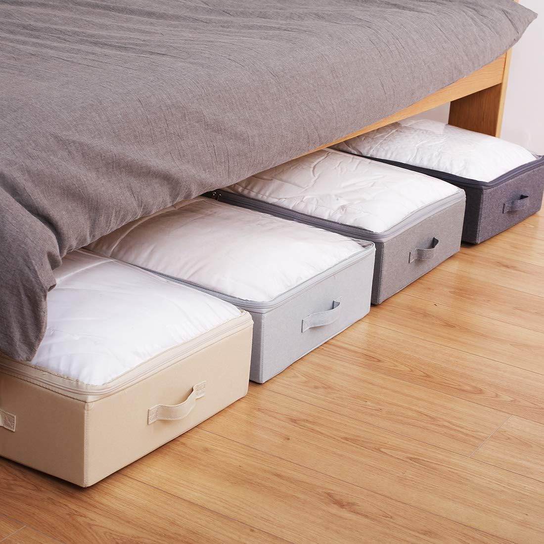 iwill CREATE PRO 31.5"(85cm) Length Spacious Visible Lidded Under Bed Storage Bins for Shoes, Blankets, Toys Organization Containers, Wedding Dress Storage Box, Beige