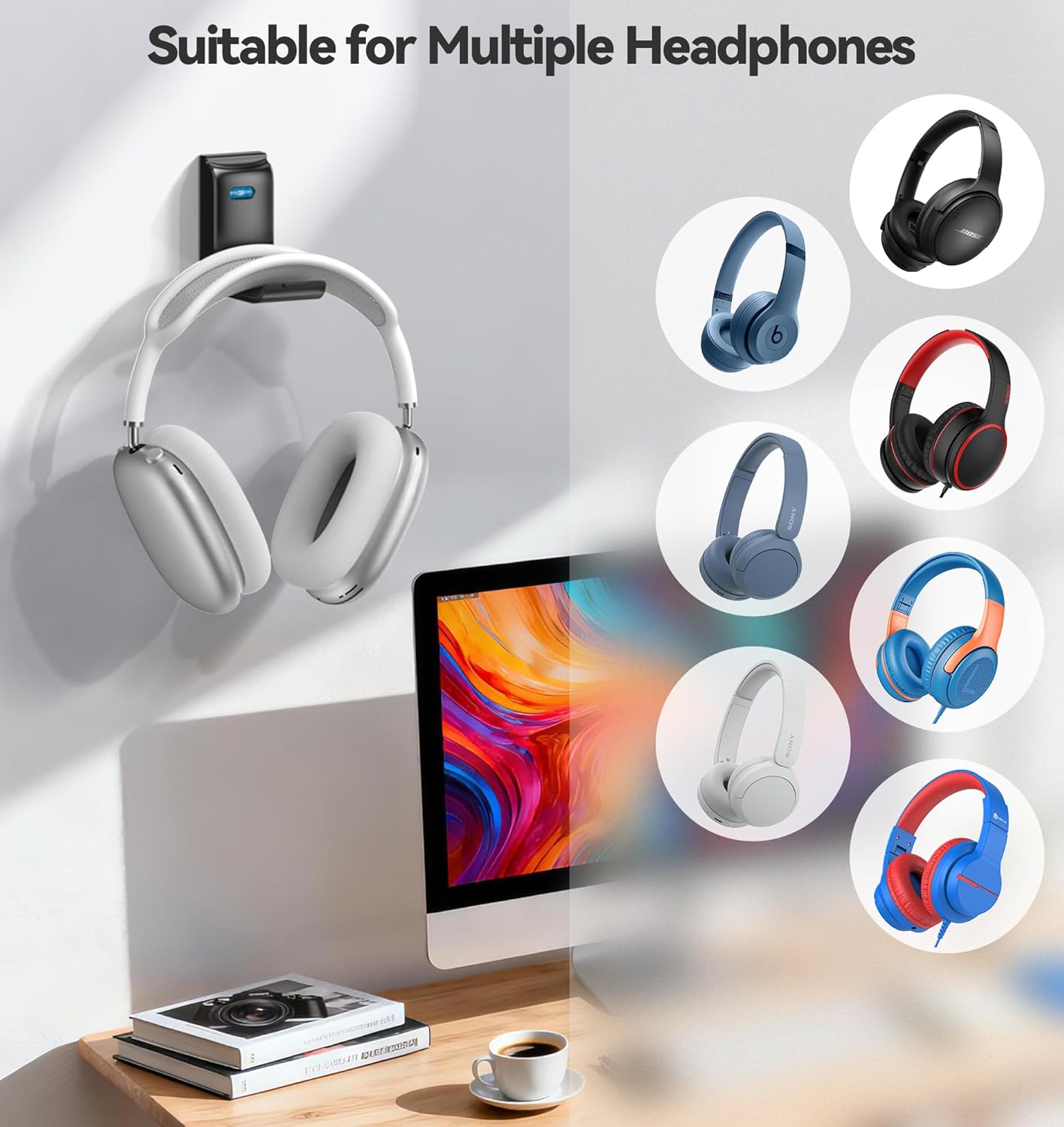 Headphone Stand Wall Mount, Gaming Headset Wall Shelf & Desk Holder, Hook Hanger, for Office / PS5/ XBOX/ PS4 Headset, Must Have Video Game Accessories, Essentials & Gift for Boys & Girls- 2 Pack