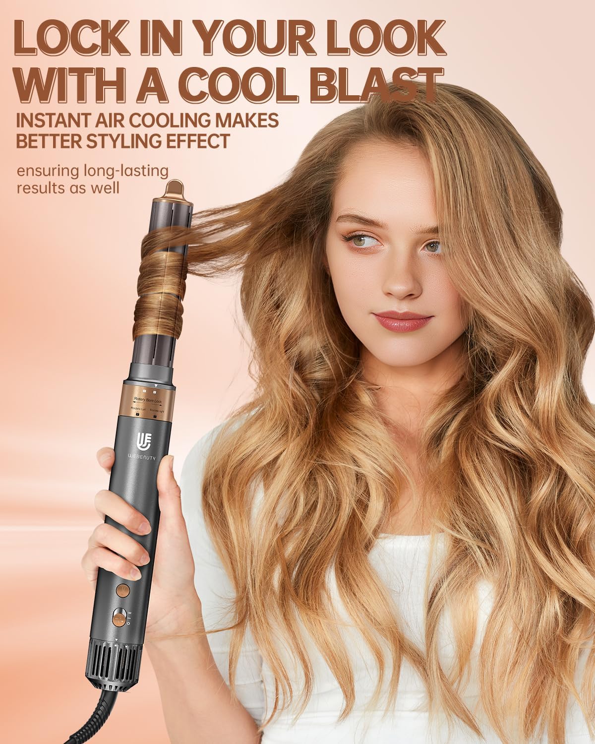 Hair Dryer Brush, webeauty 5 in 1 Professional Hot Air Styling, High-Speed Negative Ionic Hair Dryer Fast Drying, Multi Hair Styler with Air Curling Iron, Volumizing, Straightening (Grey Gold)