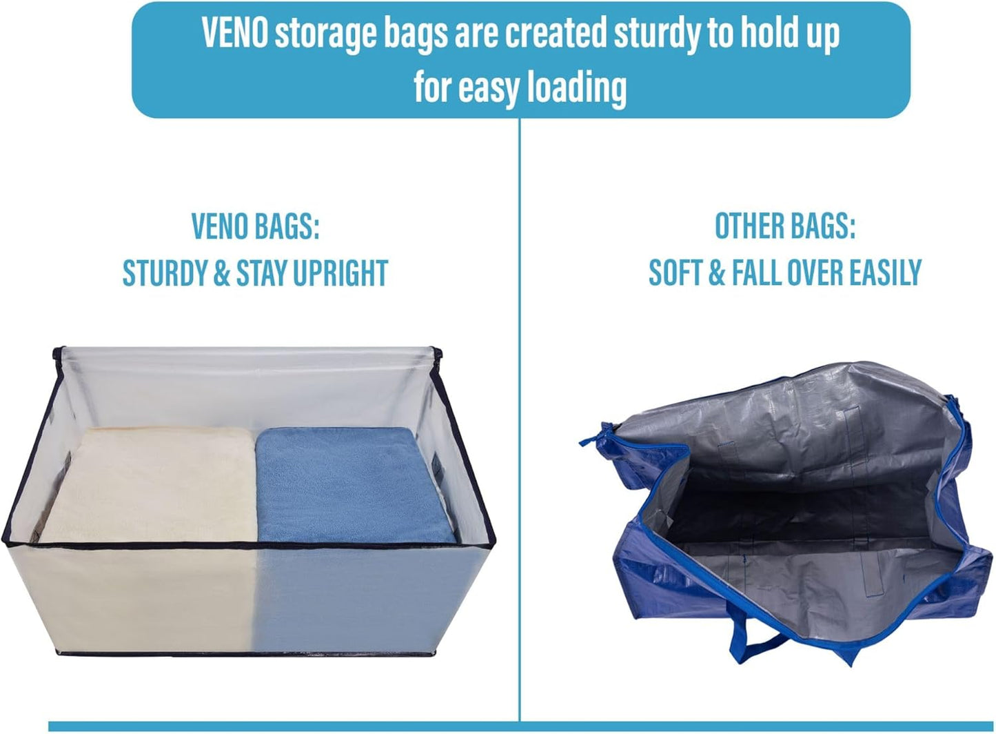 VENO 2 Pack Moving Bags and Large Christmas Decoration Storage Bins with lids. Alternative to Moving Boxes, Packing Supplies for College. Heavy Duty Totes (Clear, 2 Pack)