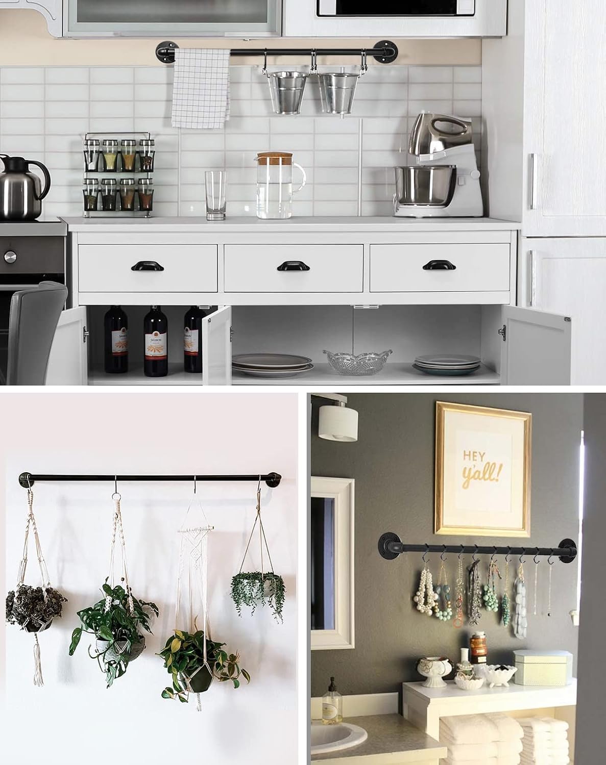 Industrial Pipe Pot Pan Rack 21" (2 Pack), Wall mount Pot hangers Pan Hanging Rail Lid Hanger for kitchen with 10 S Hooks