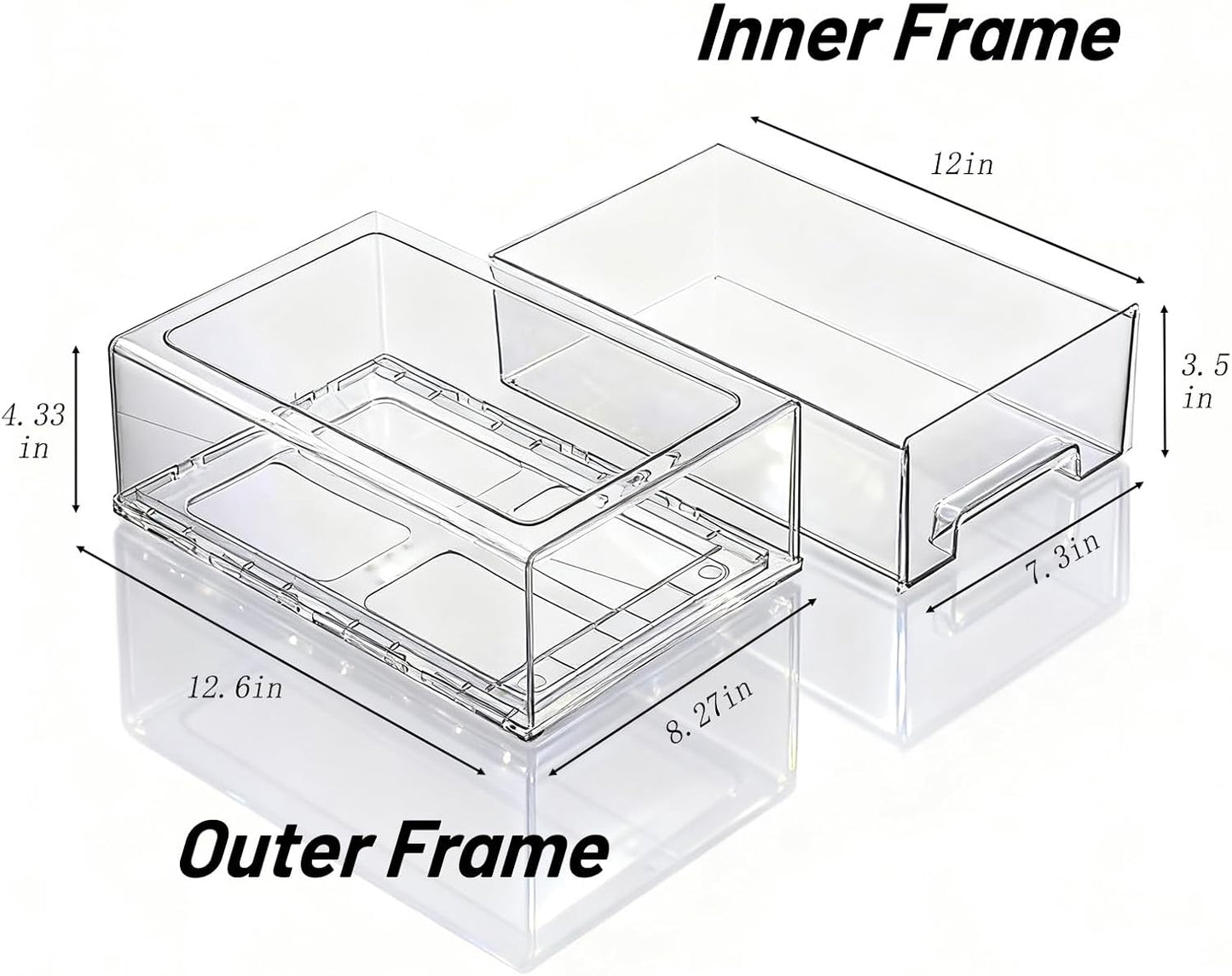 2 Pack Stackable Pull-Out Storage Drawers，Plastic Clear Organizer Bins with Handles，Easily Clean for Craft, and Toy Organization，Kitchen Undersink，Cabinet，Fridge，Closet，Pantry，Office，Bathroom