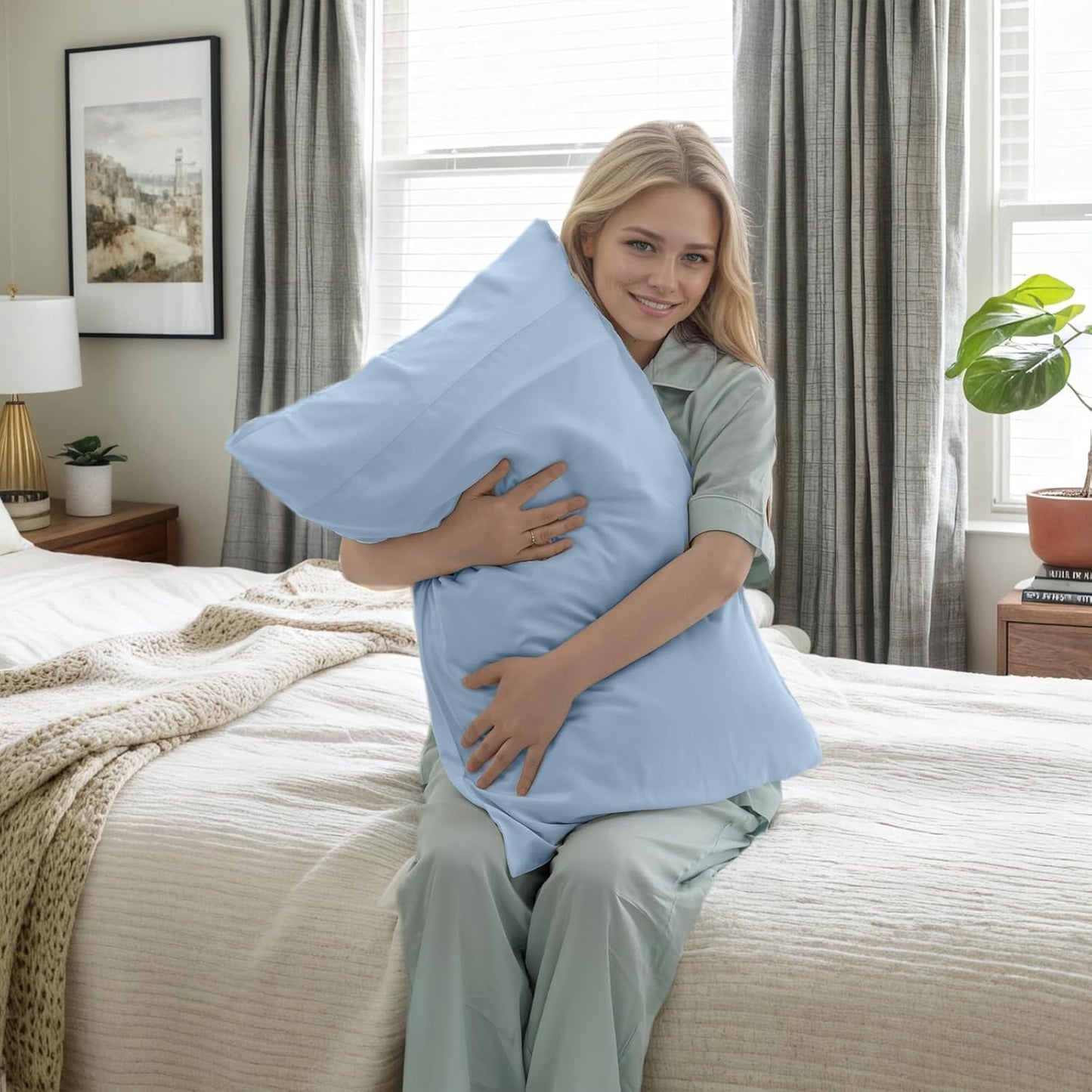 Pillow Cases Standard Size 2 Pack, Bamboo Rayon Cooling Pillowcases with Envelope Closure, Cool Breathable Pillow Case for Hot Sleepers & Night Sweats, 20x26 inches, Aqua Blue
