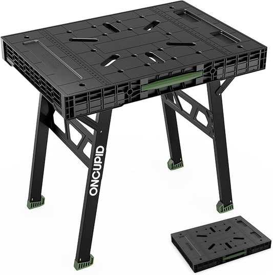 Express Folding Work Table, Easy Setup Portable Folding Work Table & Portable Folding Workbench, 34" W x 25" D x 31" H Lightweight Versatile Clamping Worktable for Garage/Wood Shop (Green)