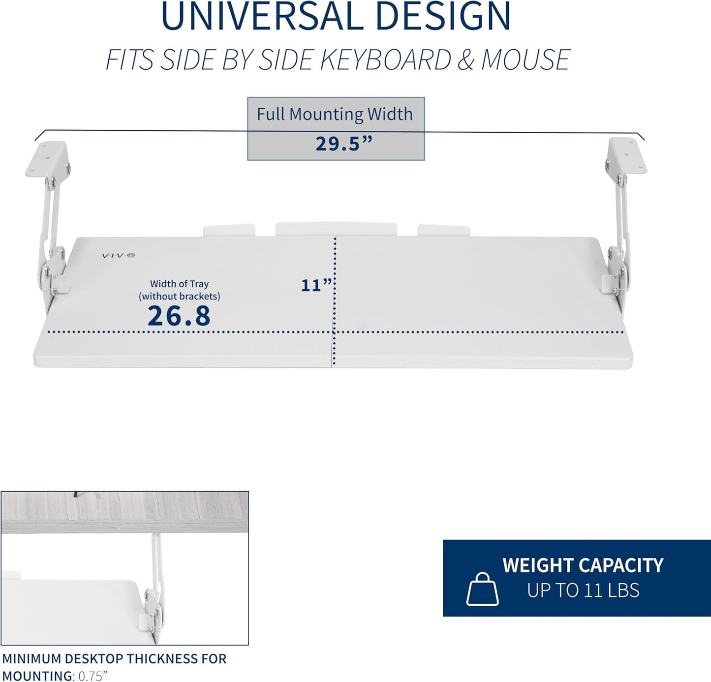 VIVO Large Under Desk 27 x 11 inch Computer Keyboard and Mouse Tray with Swinging Height Adjustment, 12 Settings, Platform Drawer for Typing, White, MOUNT-KB08SW