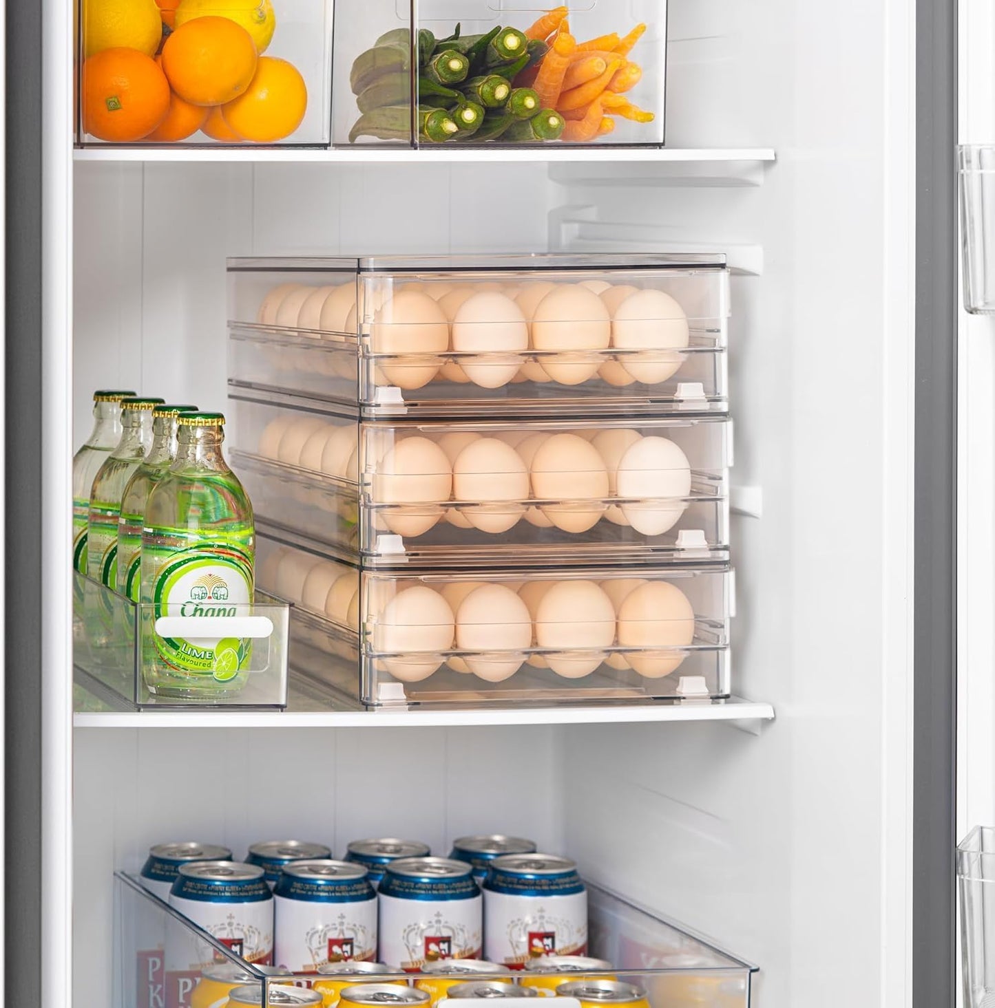 vacane 24 Capacity Egg Holder for Refrigerator, Egg Drawer for Fridge Pull Out Egg Storage Container with Non-Slip Pads Clear Egg Tray Egg Organizer - 2 Pack