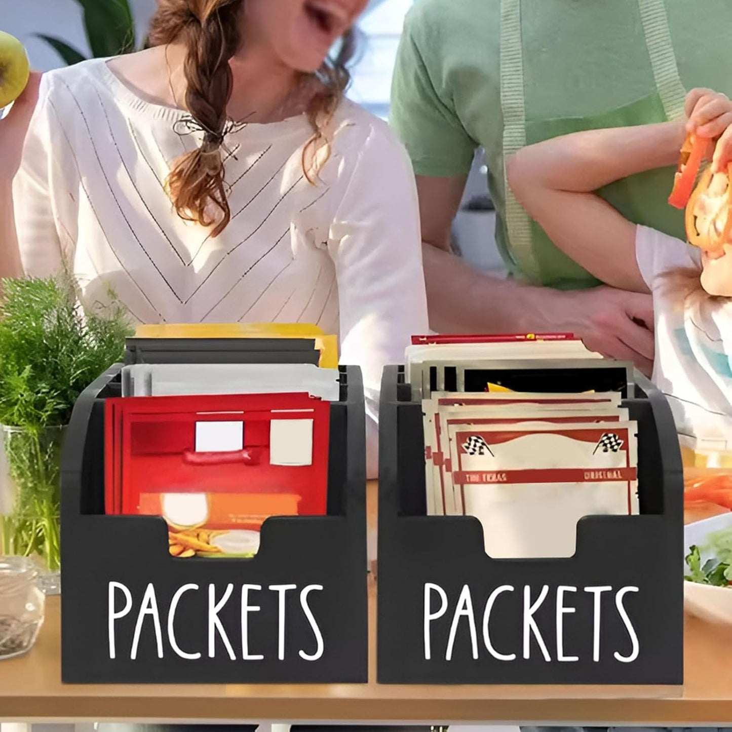 Snack Packet Organizer Box - Snack Organizer, Kitchen Countertop Storage, Portion Control Bin for Pantry | Declutter Drawer Organizers for Ramen Seasoning, taco bel Sauce, Chipotle, Crea