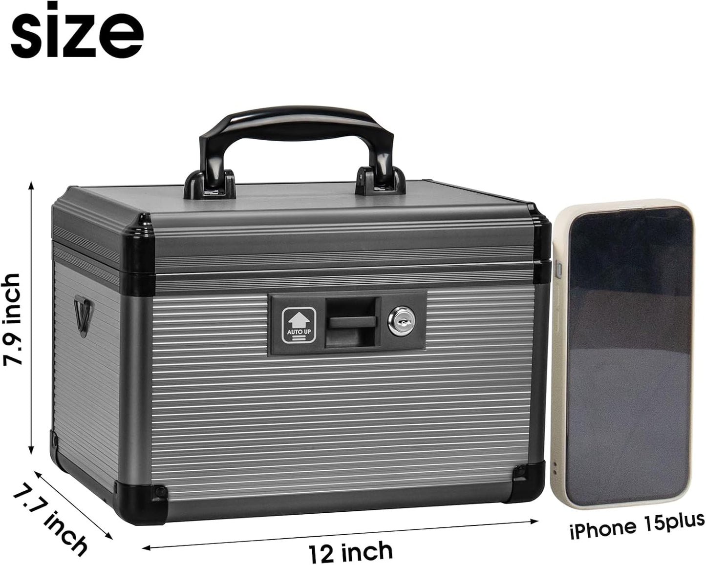 Medicine Lock Box with Key, Alluminum Alloy Box for Medication,First Aid Box with a Removeable Tray to Store Medicines & Pills for Home, Black 12 * 7.68 * 7.87 Inch