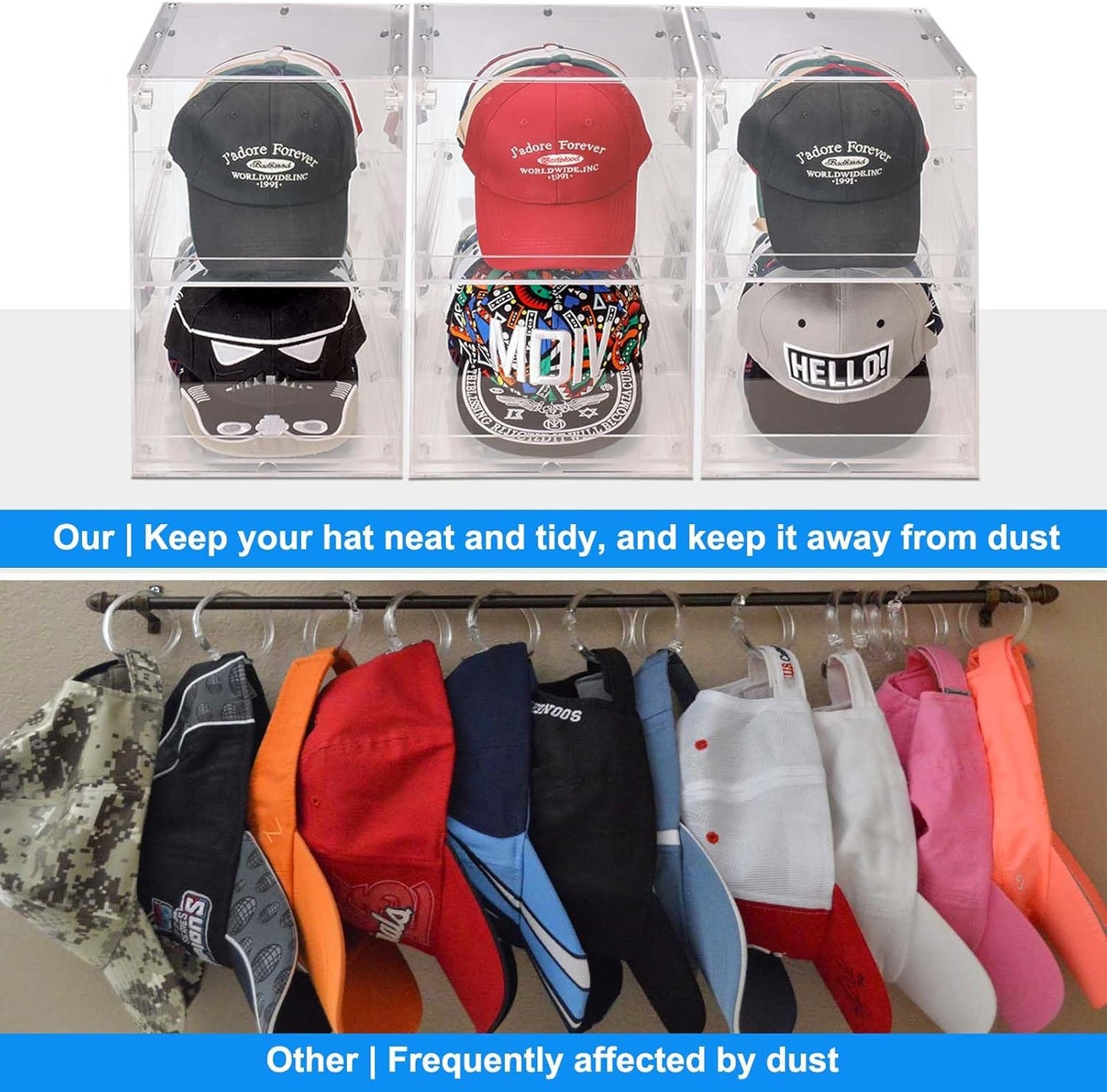 Acrylic Hat Organizer for Baseball Caps, Stackable Clear Sliding Tray & Door Panel Hat Holder Box , Large Cap Holder Organizer with Sliding Tray, Hat Racks Can Hold 30 Caps 16.6" H x 10.7" W x 15.8" D