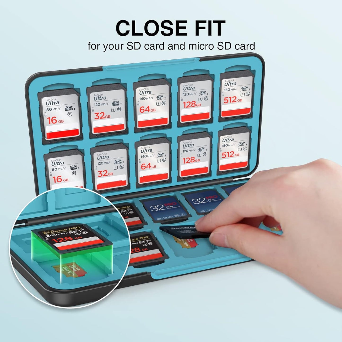 HEIYING SD Card Holder for SD/TF Cards,Portable Memory Card Storage Case Compatible with 20 SDXC SDHC and 20 TF Cards Slots