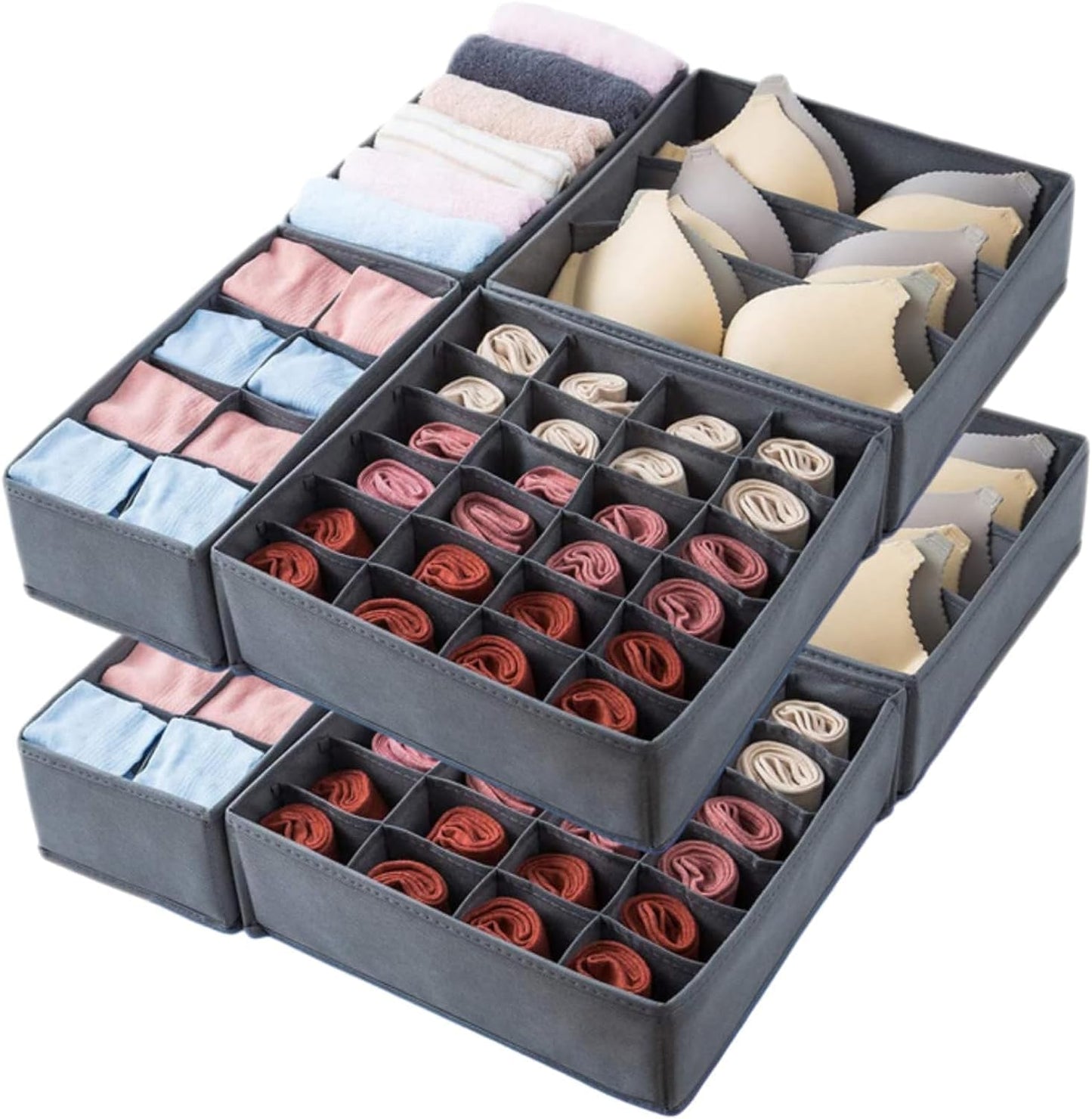 8 Pack Dresser Drawer Organizer Clothes Underwear Sock Storage Drawer Dividers Grey Foldable Closet Organizer Storage Box
