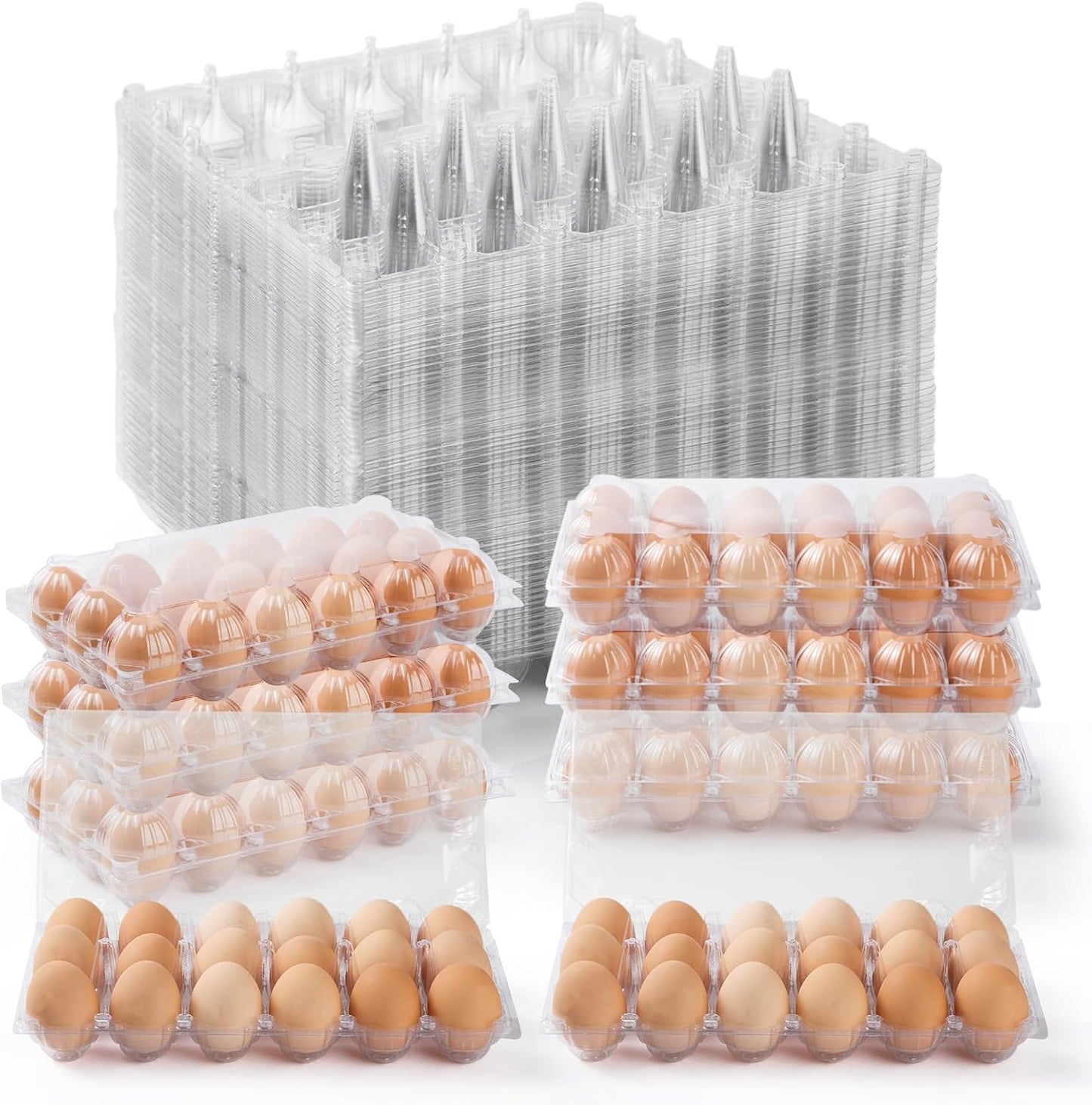 APOCHON 40PCS Plastic Egg Cartons 18 Count,Clear Egg Cartons Cheap Bulk for Fresh Eggs,Reusable Egg Holder for Family,Pasture,Farm Markets Display - Medium Egg Containers 3x6 Grids