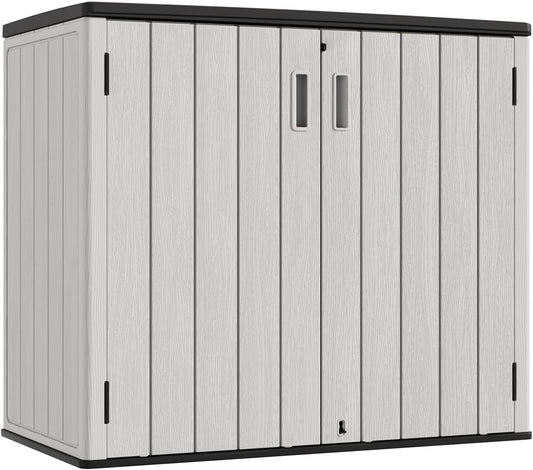KINYING Outdoor Horizontal Storage Sheds,37 Cu.ft Outdoor Storage Cabinet Waterproof Resin Tool Storage Box for Lawn Mower,Garden Tools and Patio Furniture, Lockable (Grey)
