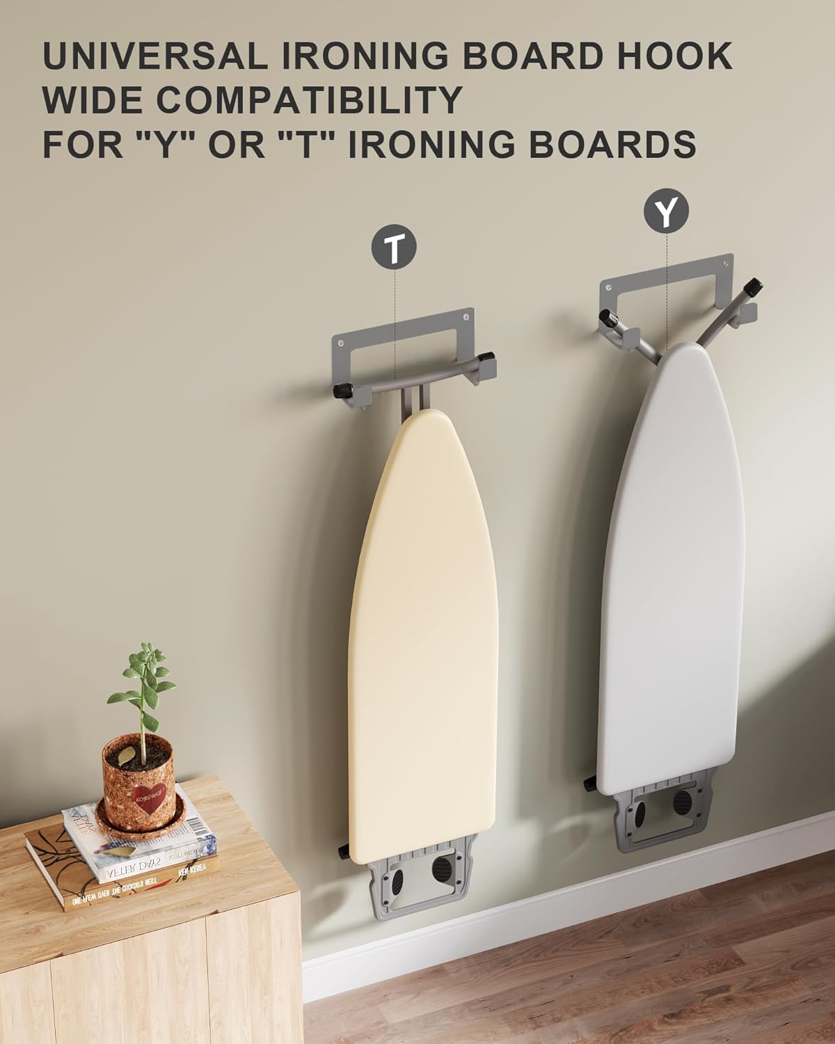 Ironing Board Hanger Wall Mount Stainless Steel, Y T Leg Ironing Board Holder Wall Mount for Laundry Room, Iron Board Hooks for Wall Heavy Duty Grey