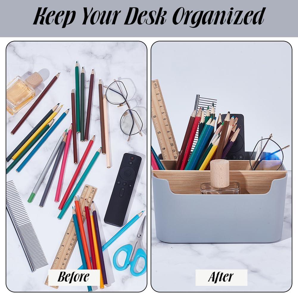 2 Pack Gray Desk Storage Organizer, Desk Organizers and Remote Control Caddy Holder Desktop Pen Pencil Holder Container Box for Bedside Nightstand Desktop Coffee Table Office Supplies