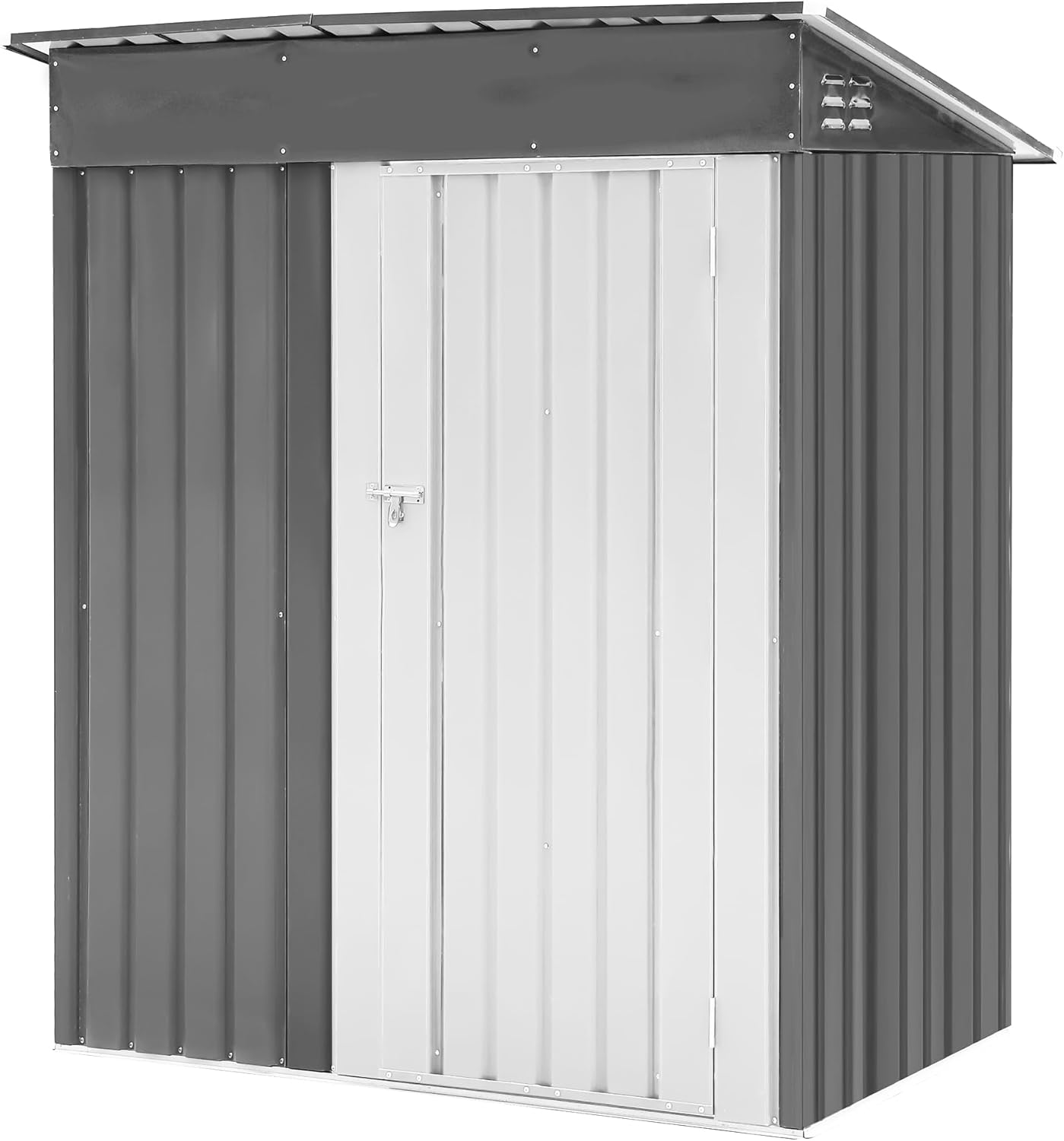 5x3 FT Outdoor Metal Storage Shed with Lockable Door, All-Weather Garden Tool Shed with Sloping Roof, Waterproof Steel Shed for Backyard, Patio, Lawn, Light Gray