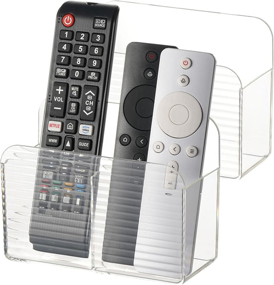 LINFIDITE 2 Pack Adhesive TV Remote Control Holder Wall Mount TV Remote Holder For Bedside Wall Remote Control Caddy Storage Organizer Stand Box （For 2 Or 4 Remote Controls – Transparent ）